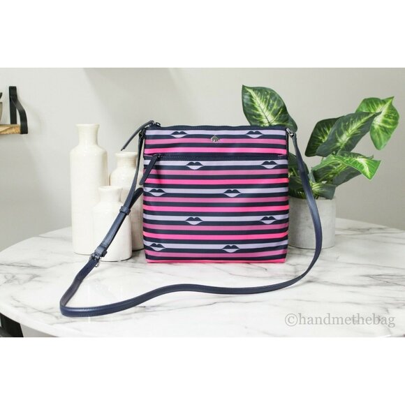 NEW Kate Spade Jae Crossbody Nylon Leather Flat Pink Multi Striped Hand Bag NEW - Picture 5 of 9
